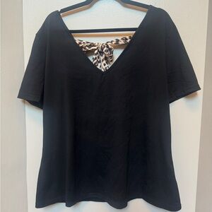 SHEIN | Women’s Plus Black Top w/ Leopard Back Bow Tie | NWOT